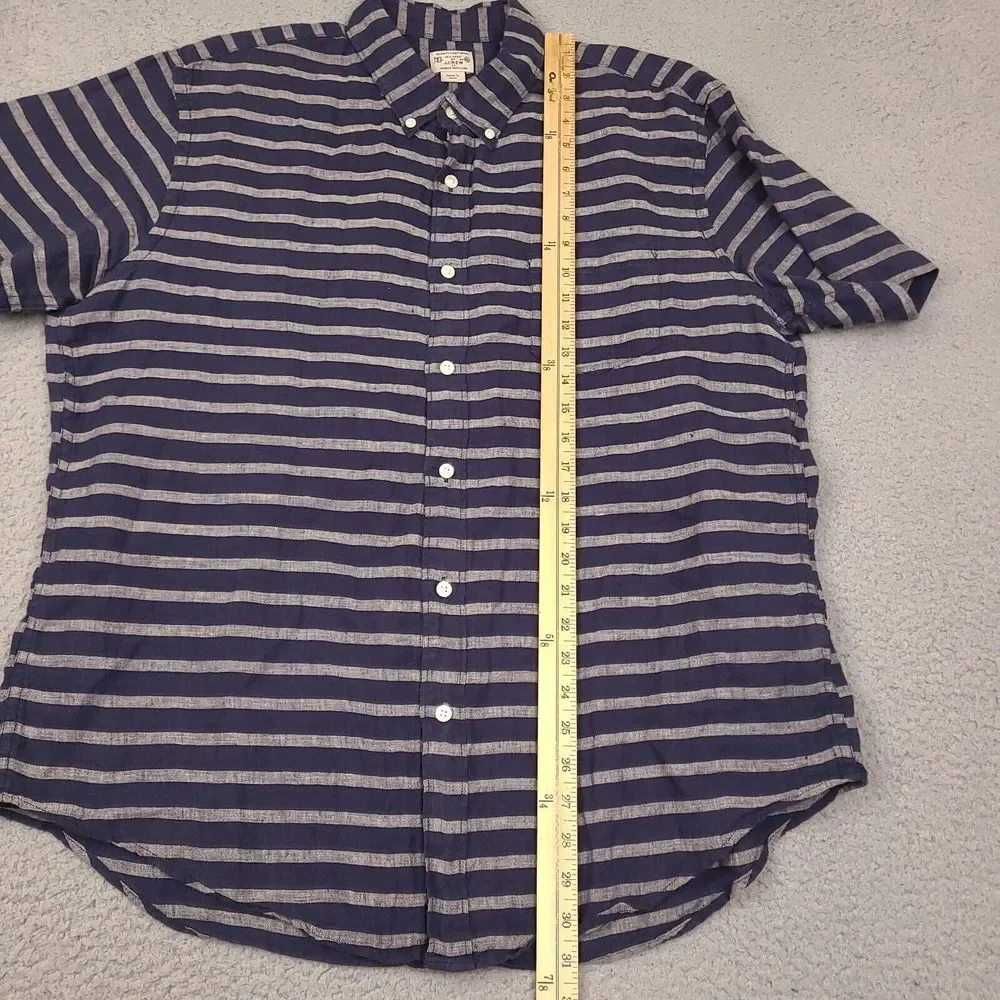 J. Crew Shirt Mens XL Blue Striped 100% Linen Short‎ Sleeve Button Down
